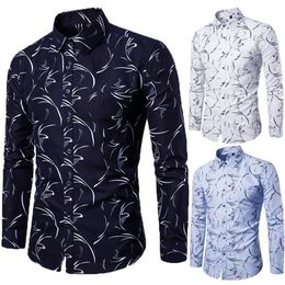 Men's Casual Shirts Pattern Long Sleeve White Cotton For Men Black Button Up Man Wedding Party Slim Fit Shirt Blue Drop C0872305