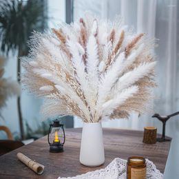 Decorative Flowers Ceramic VASE And 92PCS Beautiful Natural Pampas Grass Bouquet Decor Long-Lasting Dried For Boho Home Wedding