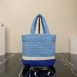 Fashion tote bag shopping versatile designer bag mirror quality made of raffia-effect yarn a light natural material with a summery mood