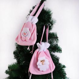 Xmas Drawstring Bag Pink Snowman Santa Clause Gift Pouches Kids Candy Jewellery Brushed Drawstring Pocket Gift Bags Christmas Decorations Q574