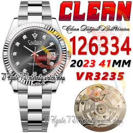 Clean CF Date 41mm 126334 VR3235 Automatic Mens Watch Black Dial Moissanite Diamond Markers 904L OysterSteel Bracelet Super Edition eternity Hombre Wristwatches