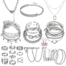Necklace Earrings Set Silver Colour Chain Pearl Bracelet Love Pendant Zircon Snake Butterfly Ring Fashion Jewellery