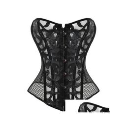 Waist Tummy Shaper Y Training Corset Body Women Black Lace Up Boned Overbust Transparent Floral Pattern Mesh Gothic Drop Delivery Heal Dhxsv