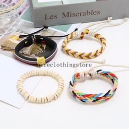 Colourful Wristband Bangle Cuff Weave Multi Layer Wrap Bracelets Wood Beads Adjustable Bracelet Women Men Fashion Jewellery