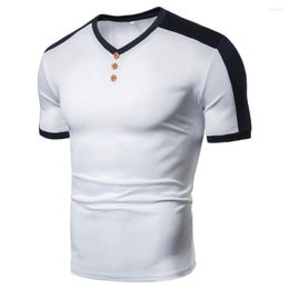 Men's T Shirts Mens Shirt V Collar Short Sleeved Men Slim Fit T-Shirt Spliced Fashion