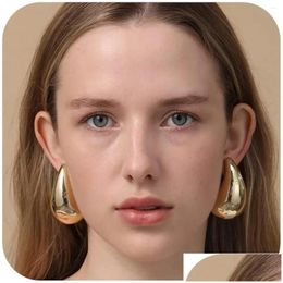 Hoop Huggie Earrings Vintage Gold Plated Big Water Drop For Women Glossy Stainless Steel Teardrop Chunky Dome Jewellery Gifts Delivery Dhm8R