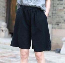 Women's Shorts 2023 Women Elastic Harajuku Cotton Linen Summer Casual Solid High Waist Loose For Girls Soft Cool Female