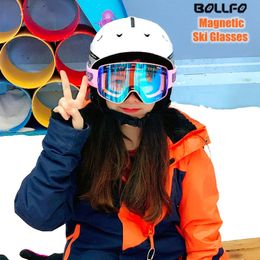 Ski Goggles BOLLFO-Magnetic Ski Glasses for Men and Women Snowmobile Spectacles Mountaineering Glasses Anti-Fog Goggles Brand UV400 230918