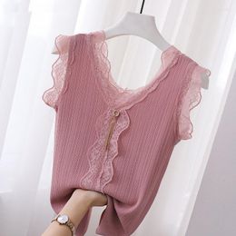 Women's Tanks Vest Female Women Sexy V-neck Lace Outside Summer Back Knitting Backing Thin Top Tank