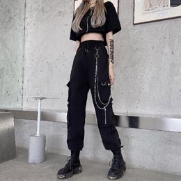 Women's Pants Fashion Streetwear Casual Multi Pockets Cargo Chain For Women 2023 Harajuku Loose Harem Jogger Sweatpants Trousers