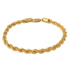 Link Bracelets Gold Colour 21cm 4mm Twist Chain Collar Rope Bracelet Women Men Retro Fashion