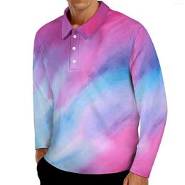 Men's Polos Colorful Brush Print Casual T-Shirts Modern Art Polo Shirts Men Fashion Shirt Spring Long Sleeve Graphic Clothes 4XL 5XL 6XL