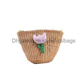 Totes Shoulder Bags Handmade Straw Bag Summer Woven Rattan Vintage Beach Cross Body Female Handbag Flowers11