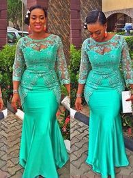 Urban Sexy Dresses Turquoise African Mermaid Evening Dress Vintage Lace Nigeria Long Sleeves Aso Ebi Style Mother Party Gown vestidos de gala 230918