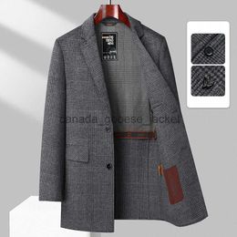 Women's Wool Blends Men's Mid-Length Plaid Double Faced Woolen Coat 2023 Autumn/Winter Business Casual Stripe Wool Jacket Windbreaker Thick OvercoatL230918