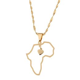 Gold Plated Stainless Steel African Map Pendant Necklace Jewellery Heart Charm Map of Africa Jewelry266V