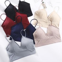 Camisoles & Tanks Women Crop Tops Seamless Deep V Bralette Backless Underwear Camis Female Sexy Lingerie Tube Top Removable Pads Camisole