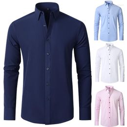 Men's Polos Shirt Non-iron Long Sleeve Elastic Four Sides European Version Business Premium