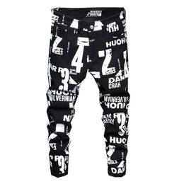 Men's Jeans European And American Digital Printing Mens Letter Graffiti Painted Skinny Pants Hip Hop Casual Stretch Denim Tro260y