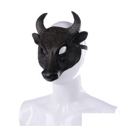 Party Masks Adt Bl Cosplay Pu Black Half Face Mask Horror Head Upper Animals Halloween Masque Accessories Drop Delivery Home Garden Fe Dhj3U
