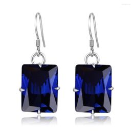 Dangle Earrings Blue Sapphire Women Gold Platinum Sterling Silver Gemstone Square Shape Jewellery Factory