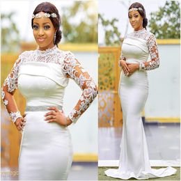 plus size arabic aso ebi cheap lace mermaid wedding dresses long sleeves bridal dresses high neck wedding gowns zj023209H