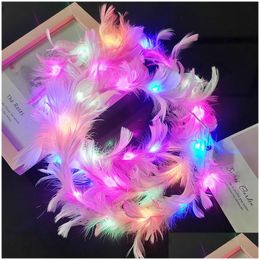 Led Rave Toy Feather Wreath Crown Headband Light-Up Angel Halo Luminous Headdress For Women Girls Christmas Glow Party Drop Delivery T Dh5Wy