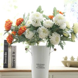 Decorative Flowers Artificial 5 Heads Chrysanthemum Flower Branch Fake Silk Ball Home Shop Table Floral Decoration