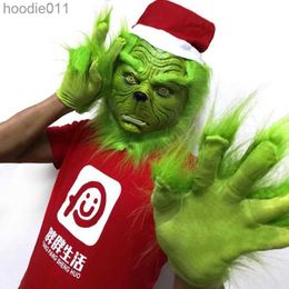 CoStume Accessories Santa Cosplay Mask Christmas Latex Masks Gloves Prop Halloween X0803 L230918