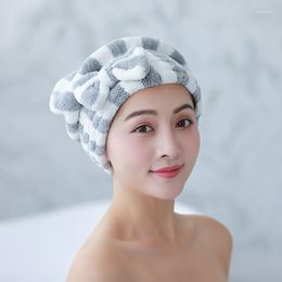 Towel Coral Velvet Dry Hair Cap Superfine Fibre Water Absorbing And Quick Drying Cute Bow Princess Japanese Striped Shower Hat