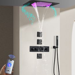 DULABRAHE Music LED Shower System 23*15 Inch Rain Waterfall Shower Head Ceiling Embedded Bathroom Thermostatic Shower Faucet
