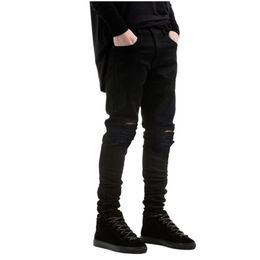 New fashion Brand men black jeans skinny ripped Stretch Slim hip hop swag denim motorcycle biker pants Jogger293Y