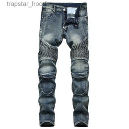 Men's Jeans Men's Jeans Denim Designer MOTO BIKE Straight Motorcycle for Size 42 Autumn Spring Punk Rock Streetwear Riding Knee Guard Pants Y2303 L230918