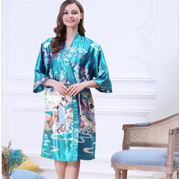 Women Japanese Yukata Kimono Nightgown Print Floral Pattern Satin Silk Vintage Robes Sexy Lingerie Sleepwear Pijama263K