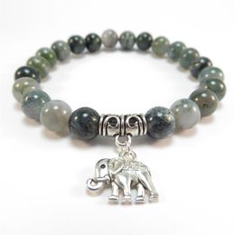 SN1120 Sacred Elephant Mala Bracelet Healing Mala Yoga Jewelry Moss Agate Zen Beaded Bracelet Christmas Gift193G