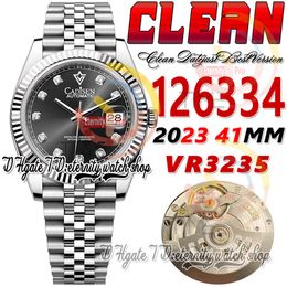 Clean CF Date 41mm 126334 VR3235 Automatic Mens Watch Black Dial Moissanite Diamond Markers 904L JubileeSteel Bracelet Super Edition eternity Hombre Wristwatches