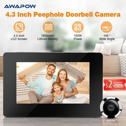 Doorbells Awapow New 4.3 Inch Peephole Doorbell Camera 145 Peephole Viewer Cat Eye Door Bell Smart Electronic Outdoor Camera Monitor HKD230918