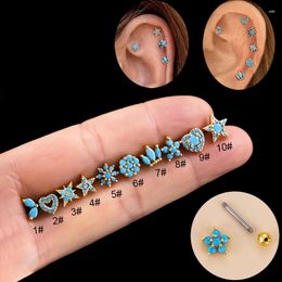 Stud Earrings 2PCS Korean Stainless Steel Blue Zircon Star Ear Women Small Tragus Studs Cartilage Earings Piercing Jewelry