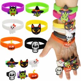 Halloween Silicone Candy Colour Ring Bracelet Wristband Pumpkin Cat Witch Ghost Bat Halloween Party Decorations Props JJ 9.18