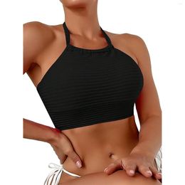 Women's Swimwear Sexy Solid Colour Tight Backless Hanging Neck Swimsuit Top Vintage Swimsuits For Women