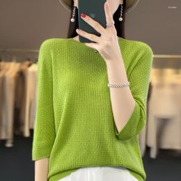 Women's T Shirts Elegant Spring/Summer Thin Seamless Solid Colour Pullover Half Sleeve Knitted Sweater T-Shirt Korean Versatile Soft Top