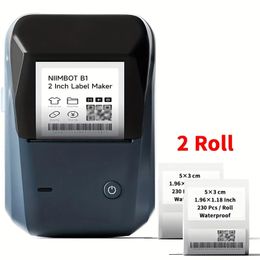 (With 2 Label) NIIMBOT B1 Label Printer, Thermal Small Maker Inkless Machine, 25-50mm Wide, Hold Portable Waterproof Label