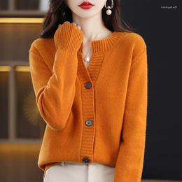 Women's Knits 2023 O-Neck Cardigan Sweater Thickened Autumn Winter Clothing Knitted Merino Wool Jacket Korean Fashion