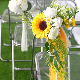 Decorative Flowers Wedding Chair Back Flower Decoration Simulation Fake Arrangement For Church Country Aisle Decor