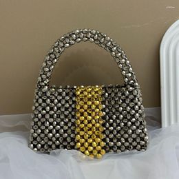 Evening Bags Minimalist Design Black Gold Patchwork Contrasting Colour Ladies Handbag Retro Hand Woven Beaded Women's Custom Crystal Bag