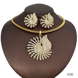 Necklace Earrings Set Dubai 18k Gold Color Rhinestone Jewelry For Women Musical Note Earring Wedding Party Gifts
