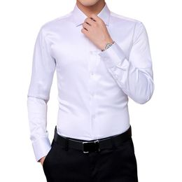 2018 Autumn New Men's Korean Shirts Wedding Party Long Sleeve Dress Shirt Silk White Tuxedo Shirt Men 5XL208P