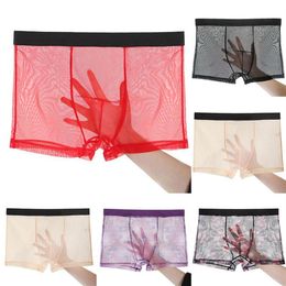 Ultra-thin Mens Mesh Sheer Transparent Underwear Shorts Boxers Sexy Breathable Underpants Comfortable Male Cueca Panties272t