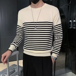 Men s Sweaters Stripe Knitted Sweater Men Autumn Winter Slim Fit Long Sleeves Tops Fashion All Match Trend Streetwear Ins Male Clothes S 3XL 230918