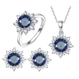 Necklace Earrings Set Women Gift Jewellery Kuololite Blue Topaz Gemstone For 925 Sterling Silver Ring Snow Christmas